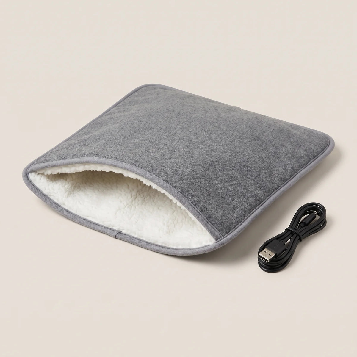 BergHeat Stove USB foot warmer in gray with sherpa lining and USB cable