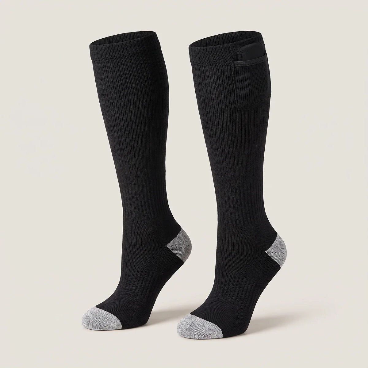 BergHeat Stomp 2.0 heated knee-high socks in black with grey heel