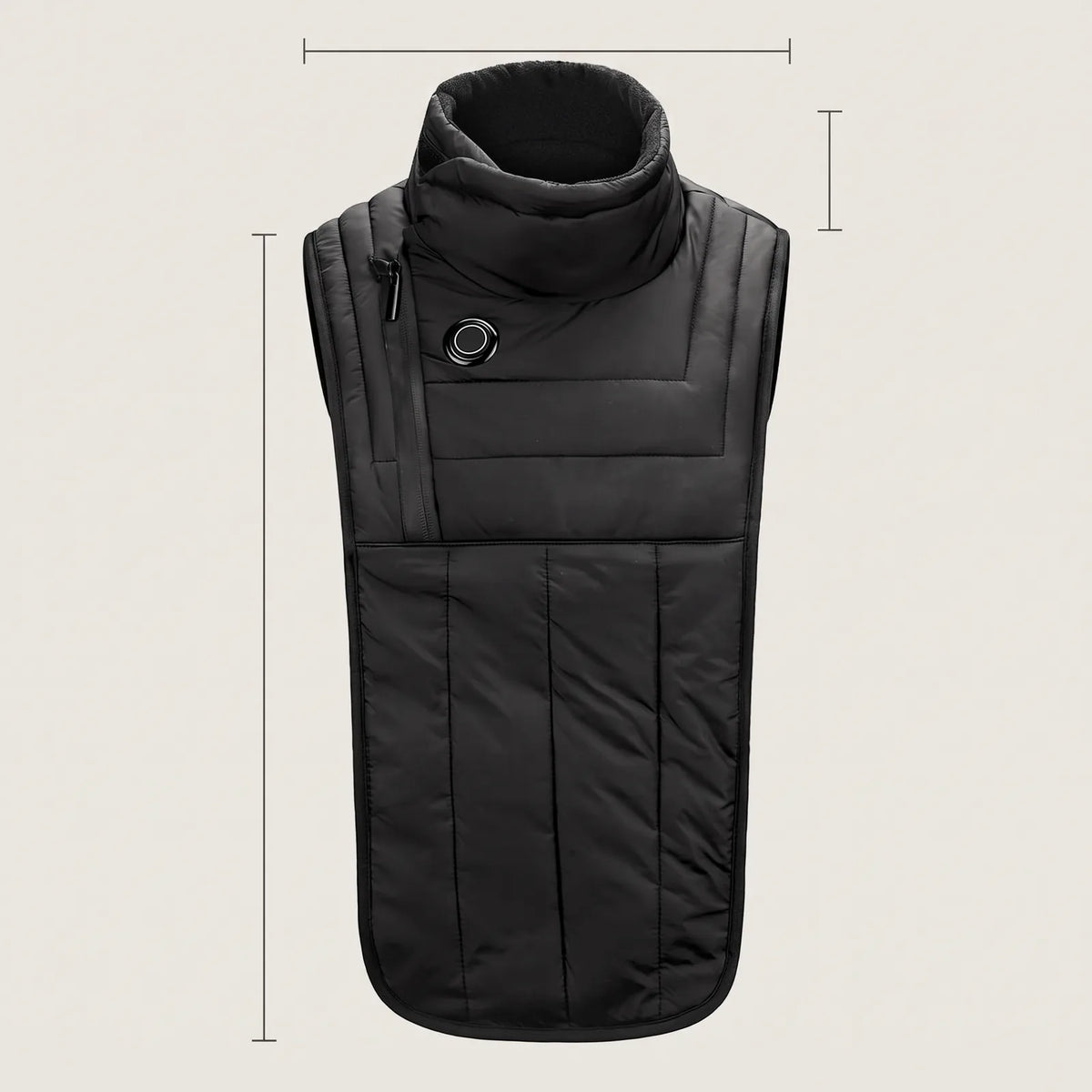 Neck and chest warmer with measuring lines for front length, shoulder width and collar height