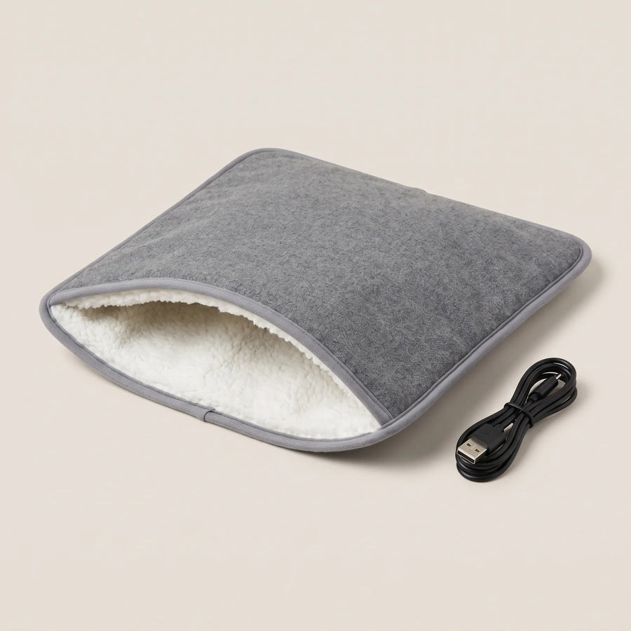 BergHeat Stove USB foot warmer in gray with sherpa lining and USB cable