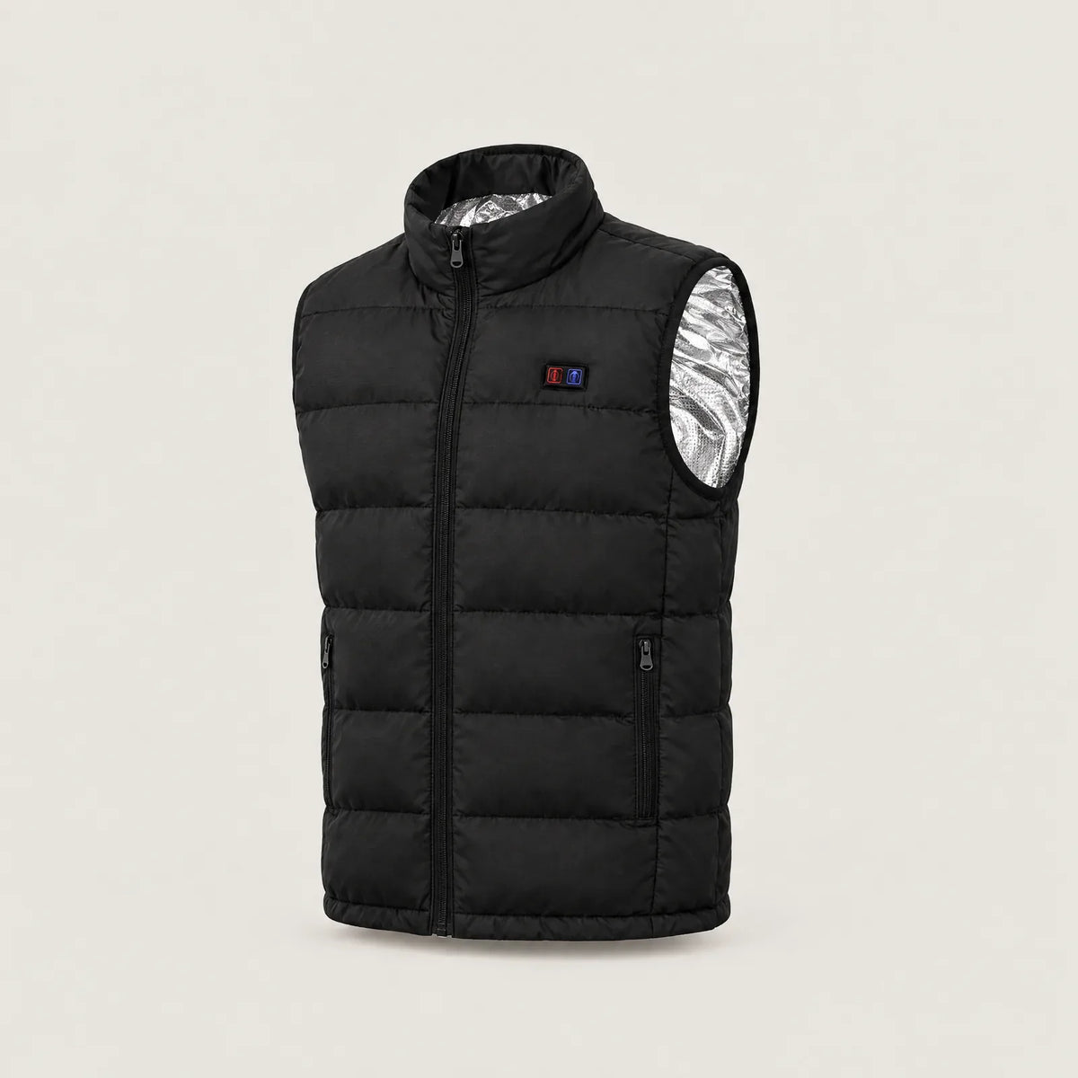BergHeat Ridge in black, heated vest cut out, three-quarter front view