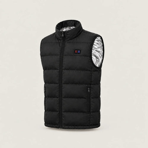 BergHeat Ridge in black, heated vest cut out, three-quarter front view